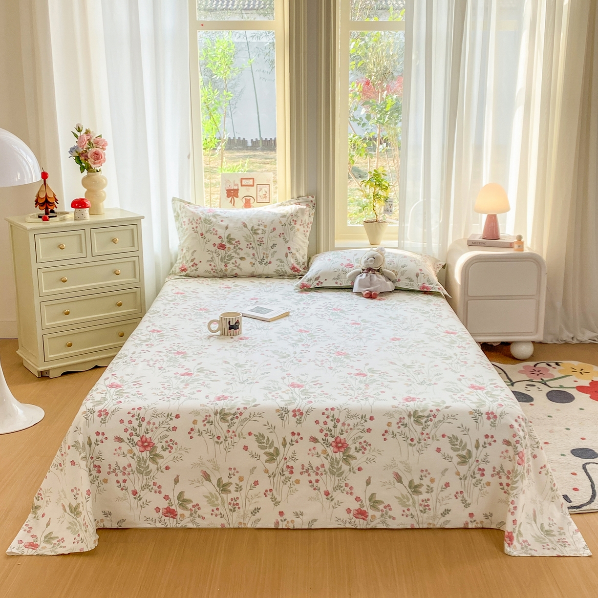 91家纺网 家纺一手货源 找家纺 女子家纺 2026新款全棉纯棉印花花卉款床单单品床单单件 玉笛花间