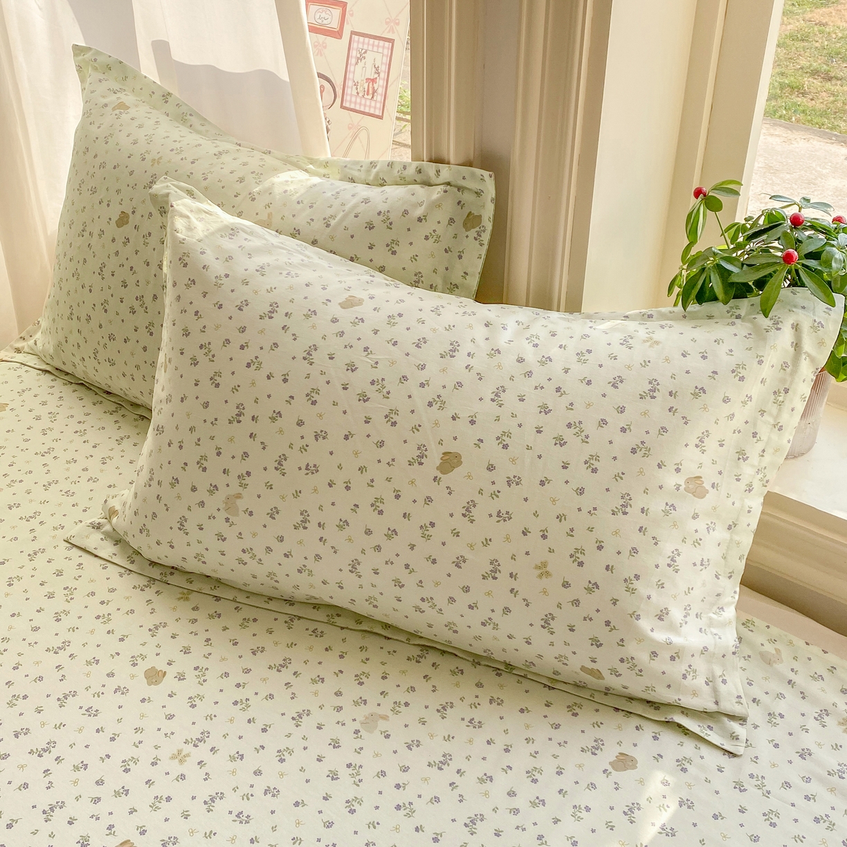 91家纺网 家纺一手货源 找家纺 女子家纺 2026新款全棉纯棉印花花卉款床单单品床单单件 微花耳耳蓝