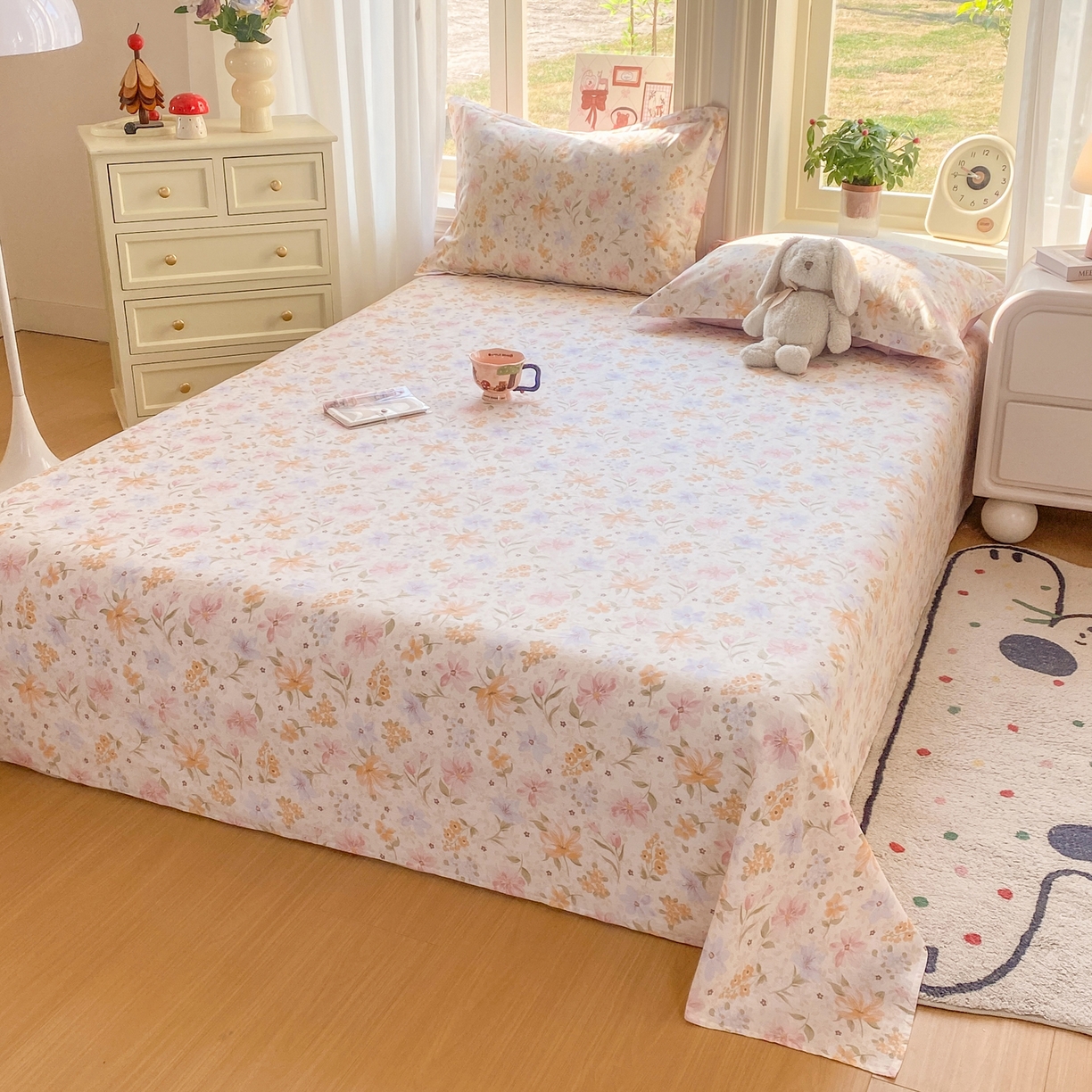 91家纺网 家纺一手货源 找家纺 女子家纺 2026新款全棉纯棉印花花卉款床单单品床单单件 苏糖粉