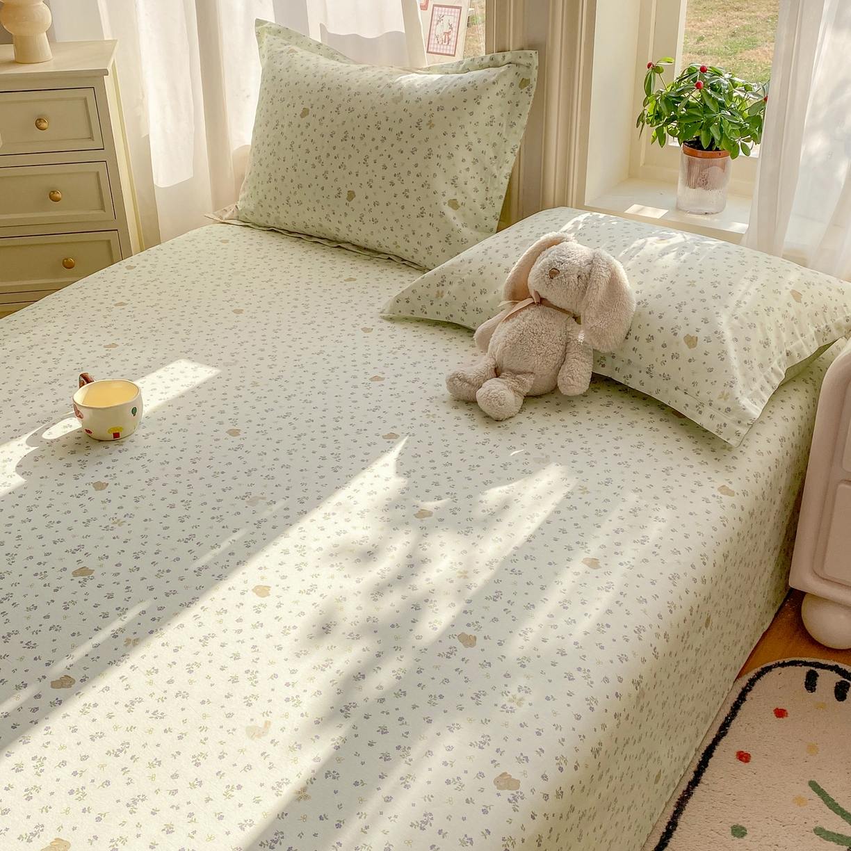 91家纺网 家纺一手货源 找家纺 女子家纺 2026新款全棉纯棉印花花卉款床单单品床单单件 微花耳耳蓝