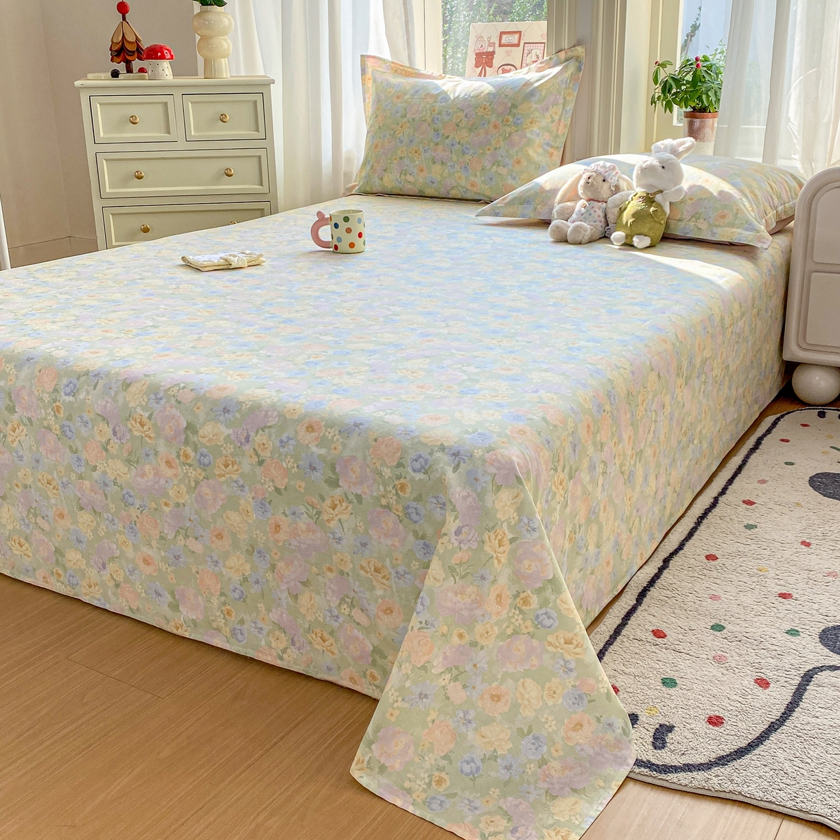 91家纺网 家纺一手货源 找家纺 女子家纺 2026新款全棉纯棉印花花卉款床单单品床单单件 栀子花语