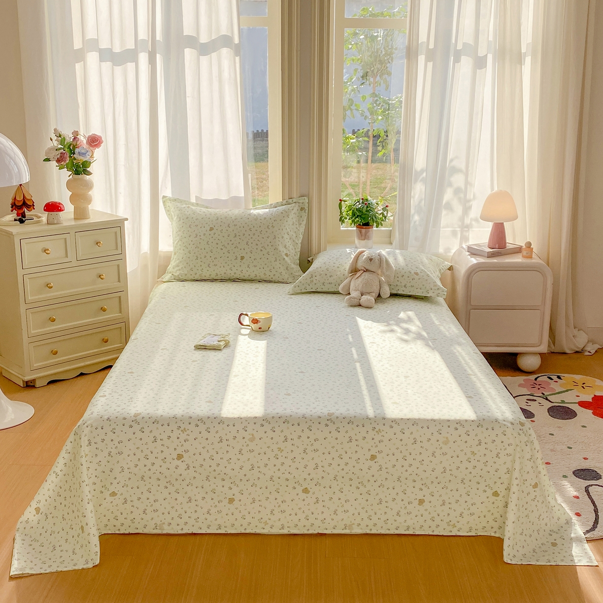 91家纺网 家纺一手货源 找家纺 女子家纺 2026新款全棉纯棉印花花卉款床单单品床单单件 微花耳耳蓝