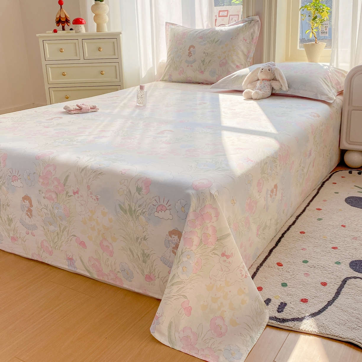 91家纺网 家纺一手货源 找家纺 女子家纺 2026新款全棉纯棉印花花卉款床单单品床单单件 花丛甜崽