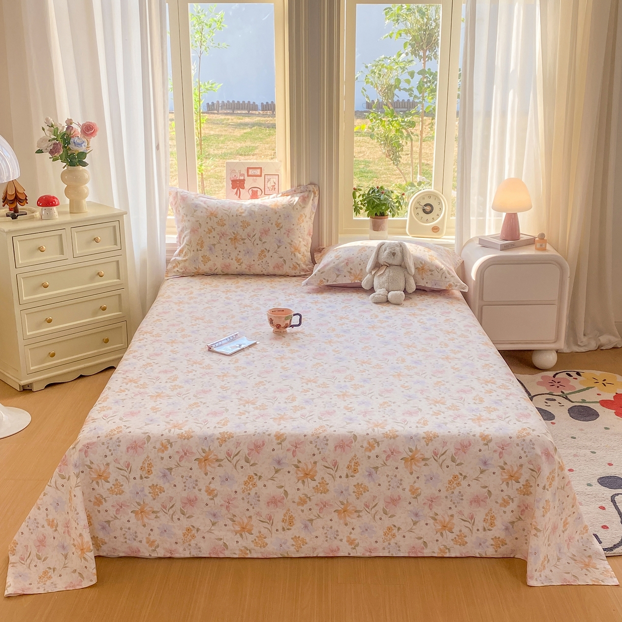 91家纺网 家纺一手货源 找家纺 女子家纺 2026新款全棉纯棉印花花卉款床单单品床单单件 苏糖粉