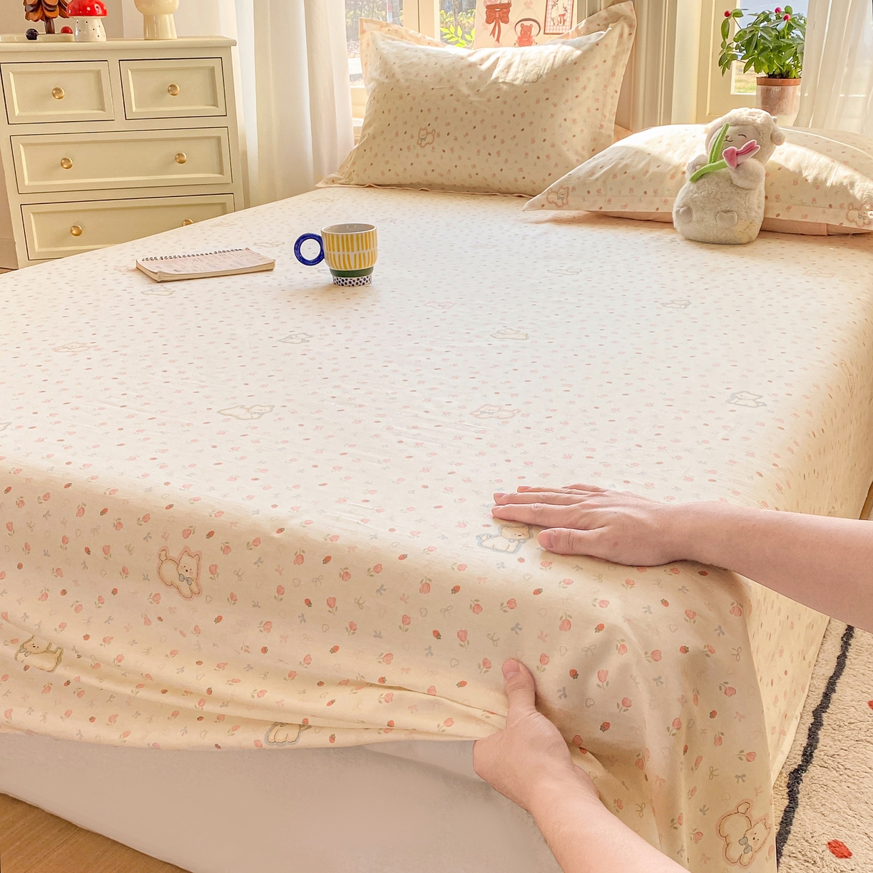 女子家纺 2026新款全棉纯棉印花花卉款床单单品床单单件 玫瑰小狗