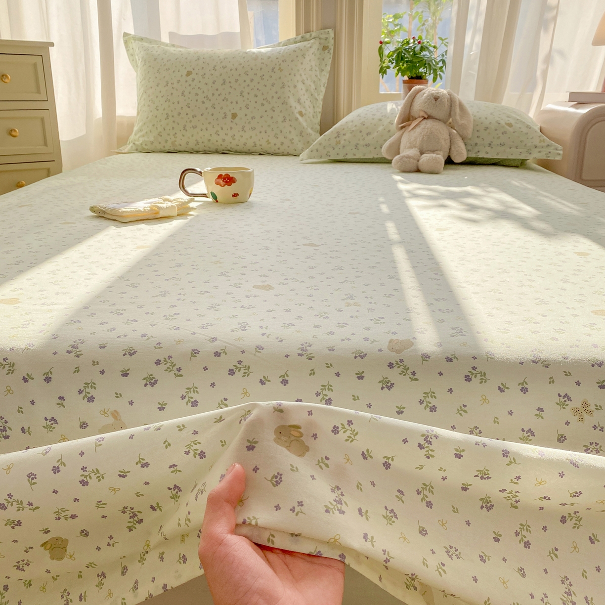 91家纺网 家纺一手货源 找家纺 女子家纺 2026新款全棉纯棉印花花卉款床单单品床单单件 微花耳耳蓝