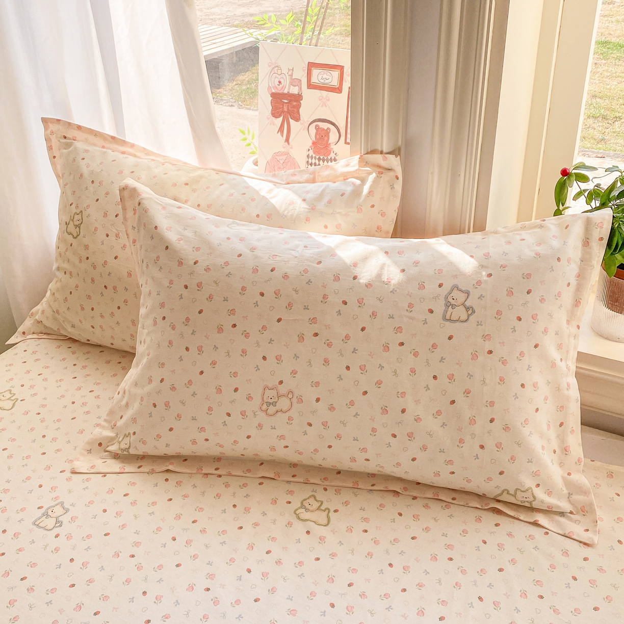 91家纺网 家纺一手货源 找家纺 女子家纺 2026新款全棉纯棉印花花卉款床单单品床单单件 玫瑰小狗