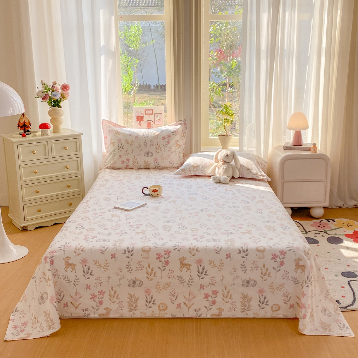 91家纺网 家纺一手货源 找家纺 女子家纺 2026新款全棉纯棉印花花卉款床单单品床单单件 自然手记粉