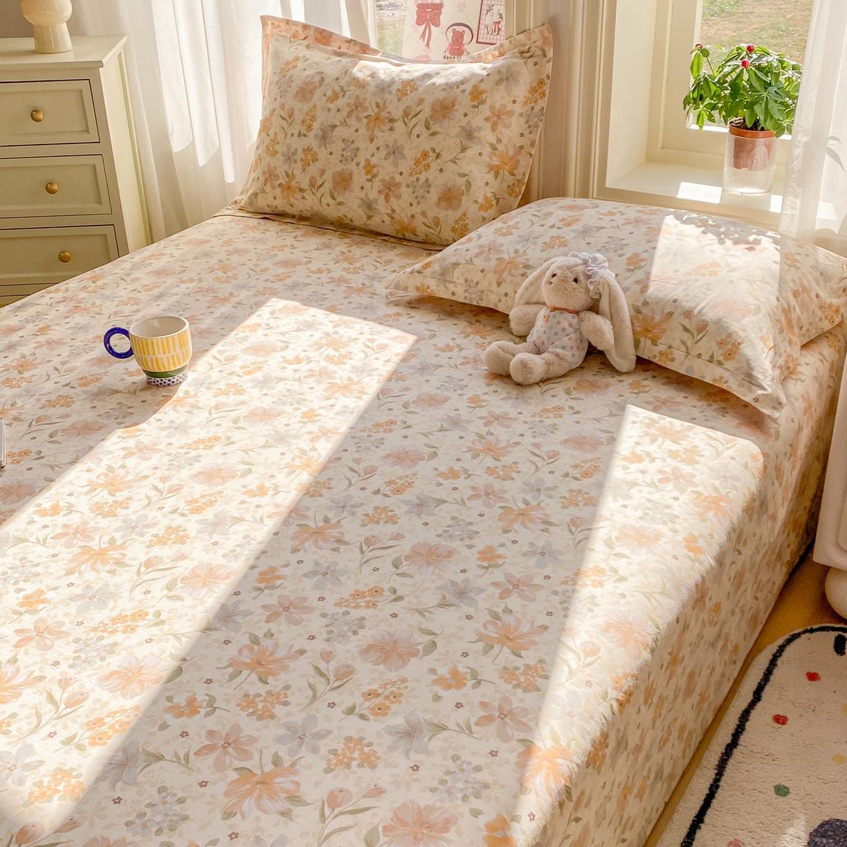 91家纺网 家纺一手货源 找家纺 女子家纺 2026新款全棉纯棉印花花卉款床单单品床单单件 苏糖咖