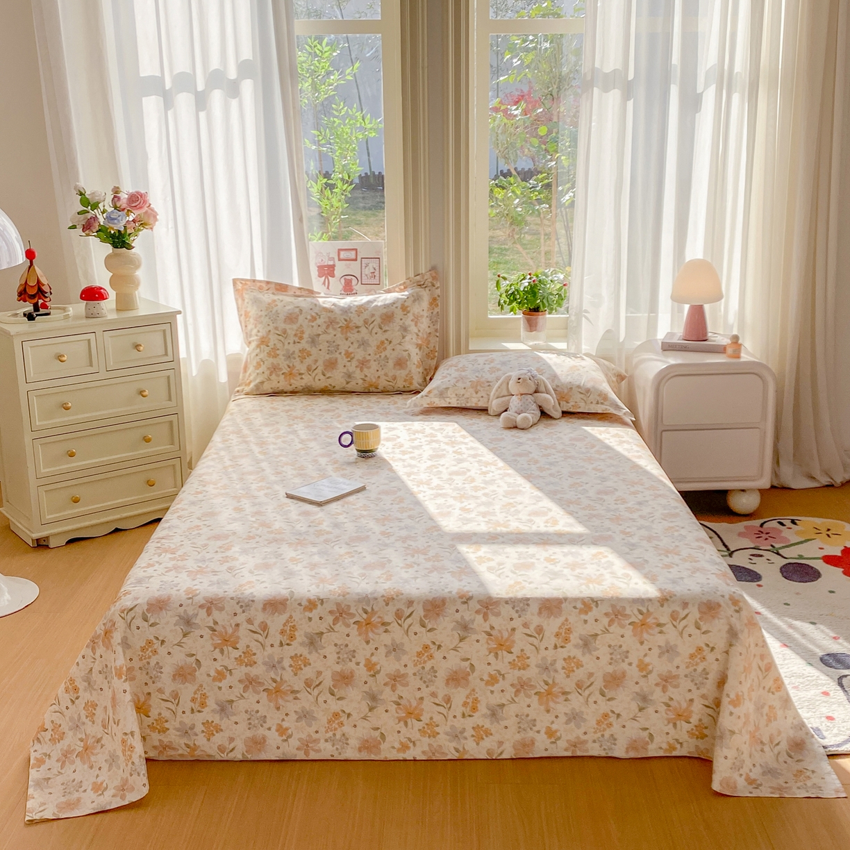 91家纺网 家纺一手货源 找家纺 女子家纺 2026新款全棉纯棉印花花卉款床单单品床单单件 苏糖咖