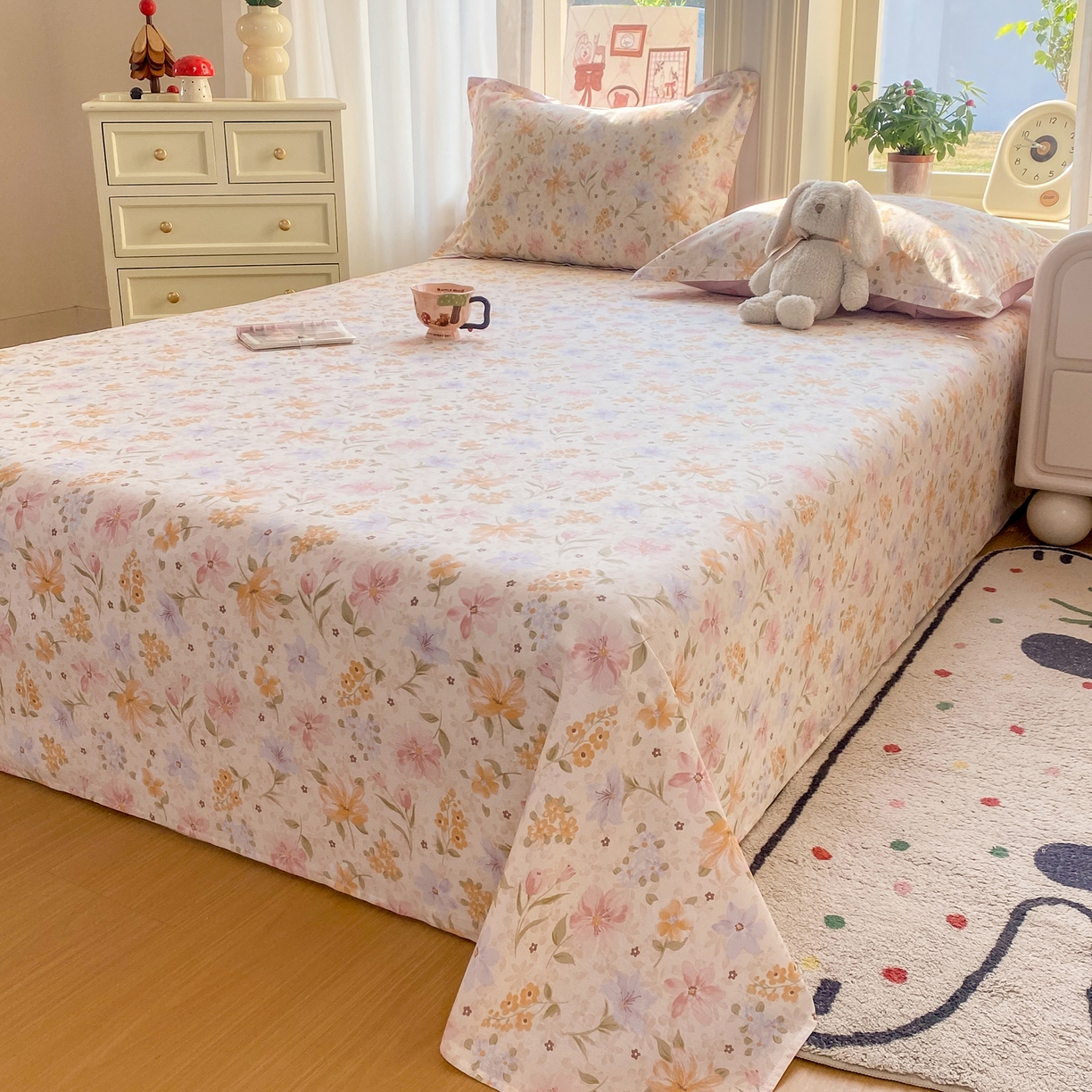 91家纺网 家纺一手货源 找家纺 女子家纺 2026新款全棉纯棉印花花卉款床单单品床单单件 苏糖粉