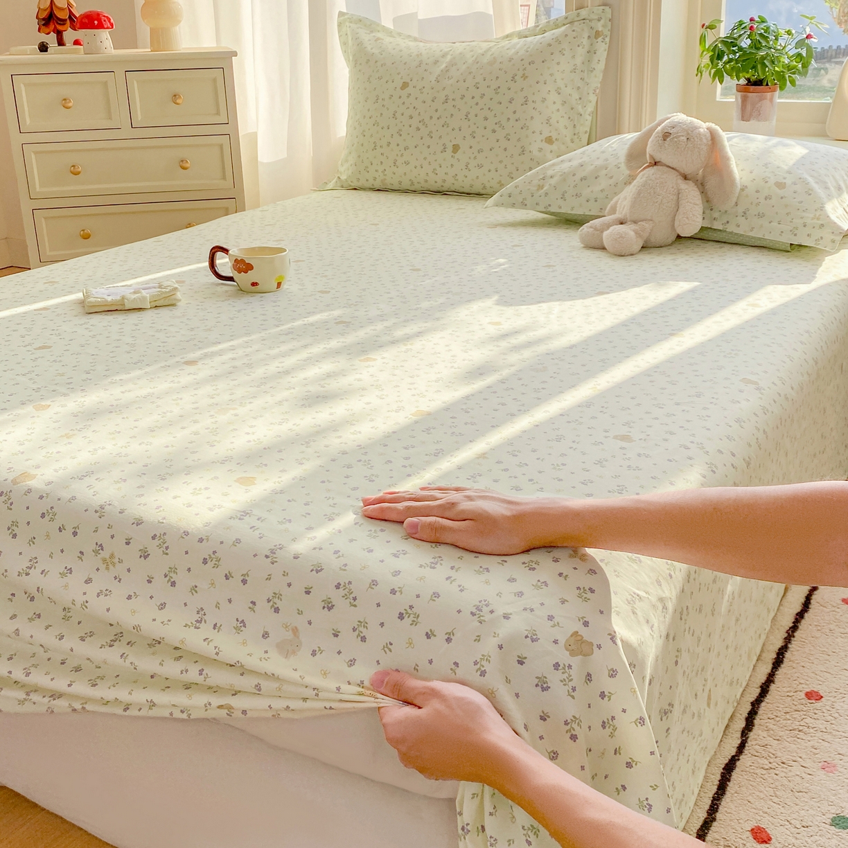 女子家纺 2026新款全棉纯棉印花花卉款床单单品床单单件 微花耳耳蓝