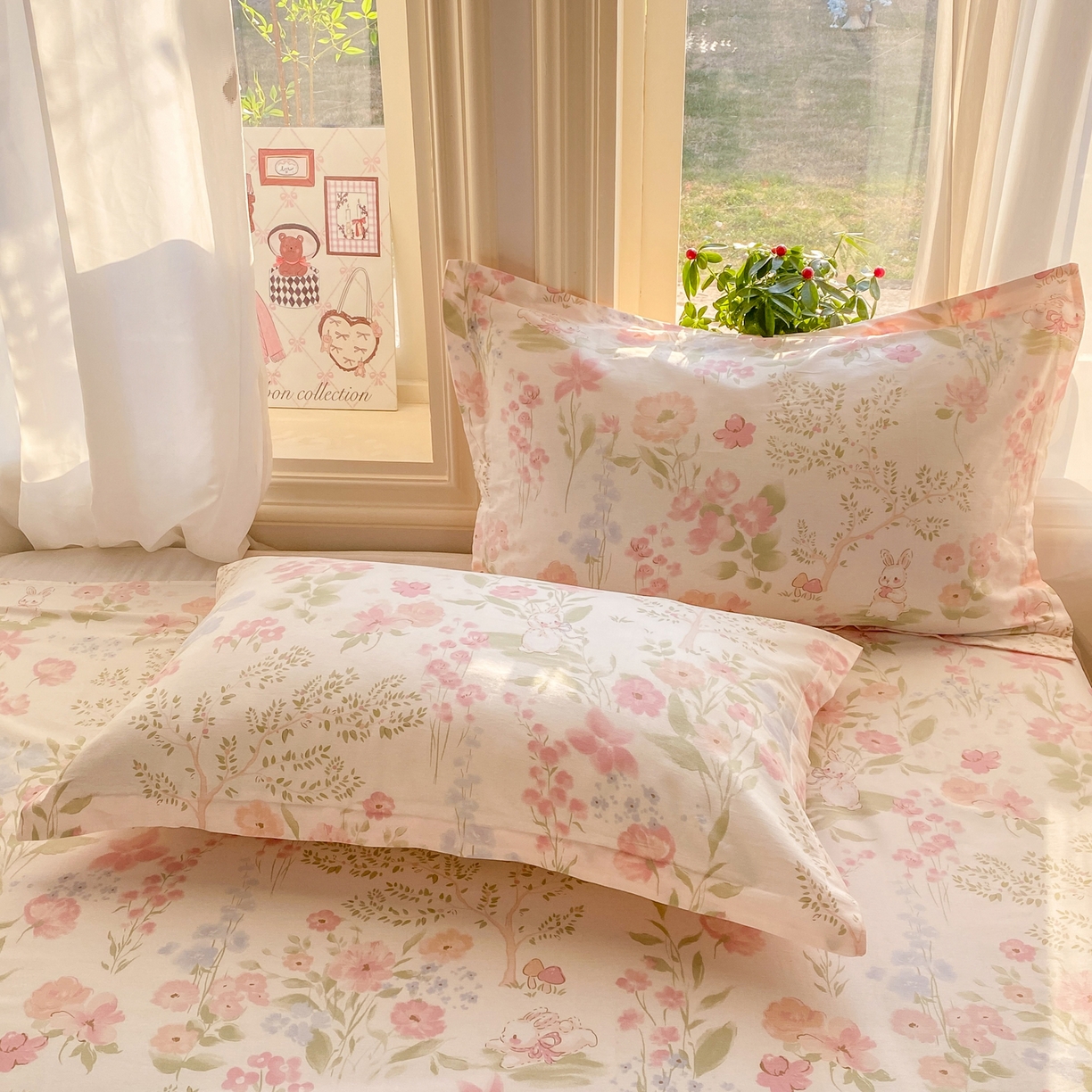 91家纺网 家纺一手货源 找家纺 女子家纺 2026新款全棉纯棉印花花卉款床单单品床单单件 花仙兔兔