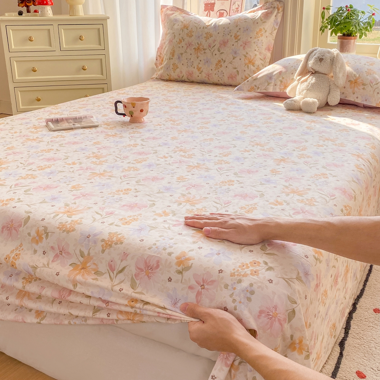 女子家纺 2026新款全棉纯棉印花花卉款床单单品床单单件 苏糖粉