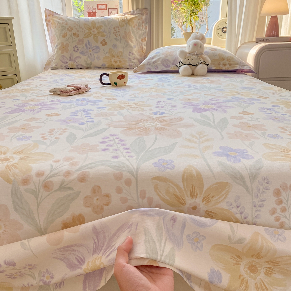 91家纺网 家纺一手货源 找家纺 女子家纺 2026新款全棉纯棉印花花卉款床单单品床单单件 柔色花笺