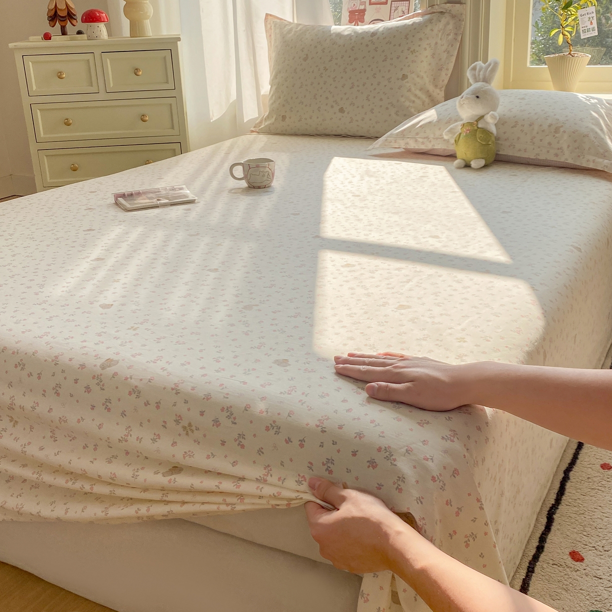 女子家纺 2026新款全棉纯棉印花花卉款床单单品床单单件 微花耳耳粉
