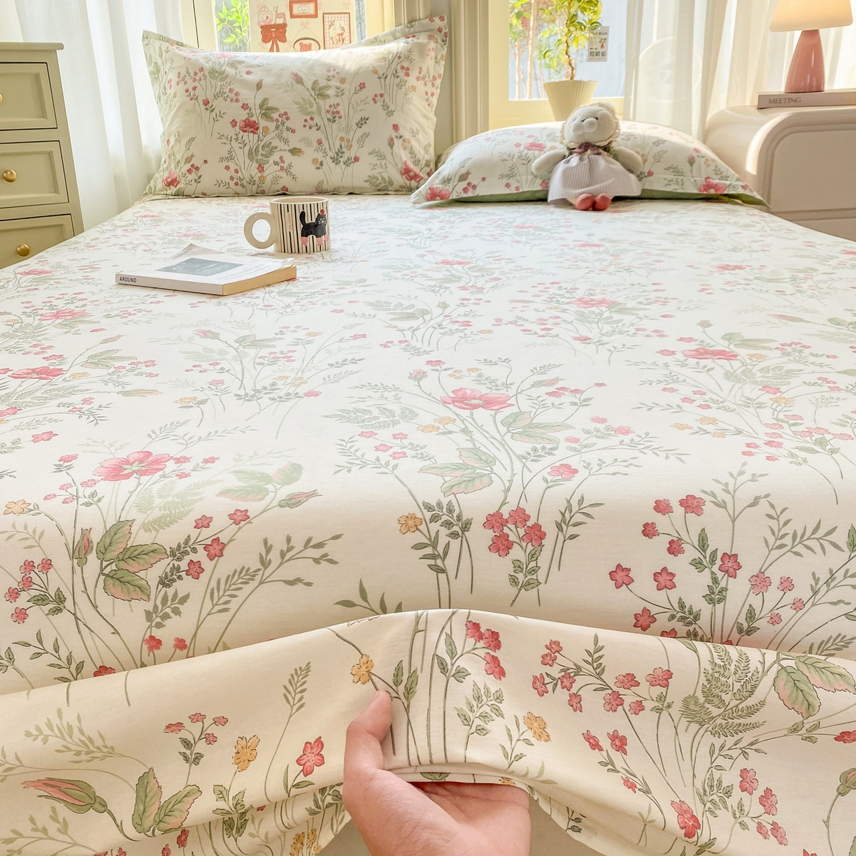 91家纺网 家纺一手货源 找家纺 女子家纺 2026新款全棉纯棉印花花卉款床单单品床单单件 玉笛花间