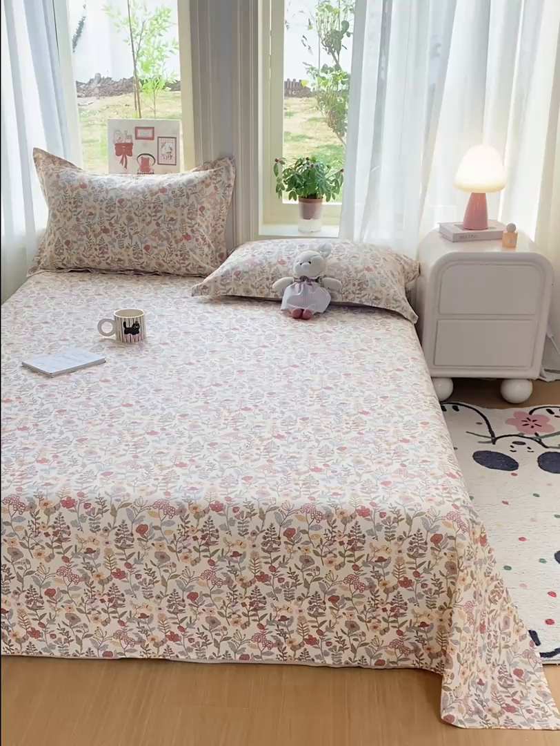 91家纺网 家纺一手货源 找家纺 女子家纺 2026新款全棉纯棉印花花卉款床单单品床单单件 京都花园