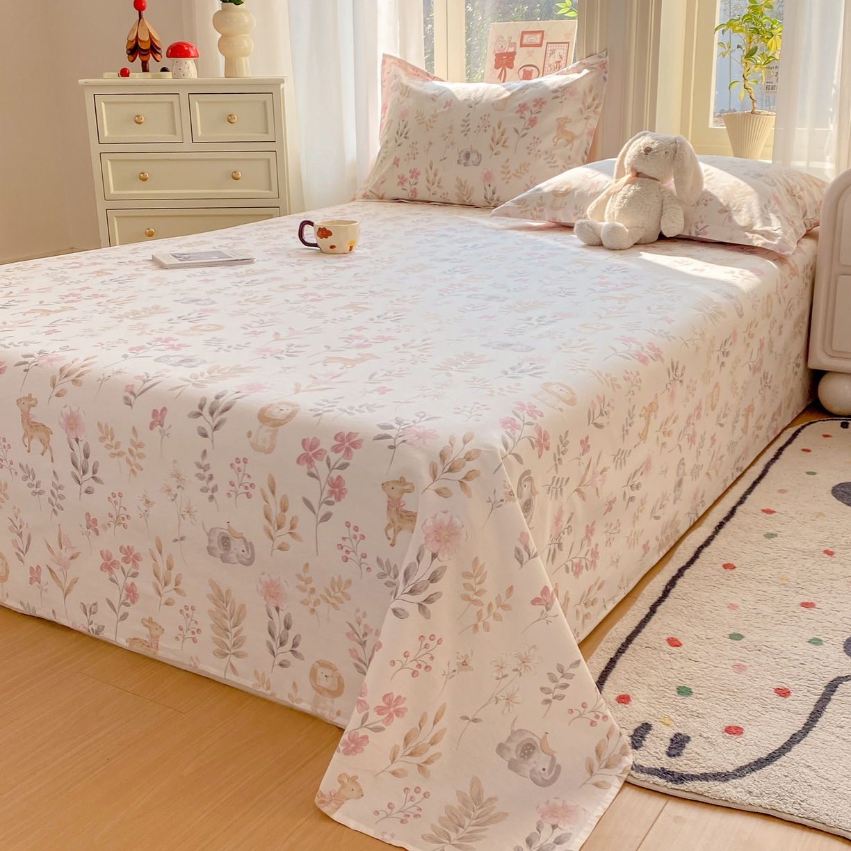 91家纺网 家纺一手货源 找家纺 女子家纺 2026新款全棉纯棉印花花卉款床单单品床单单件 自然手记粉