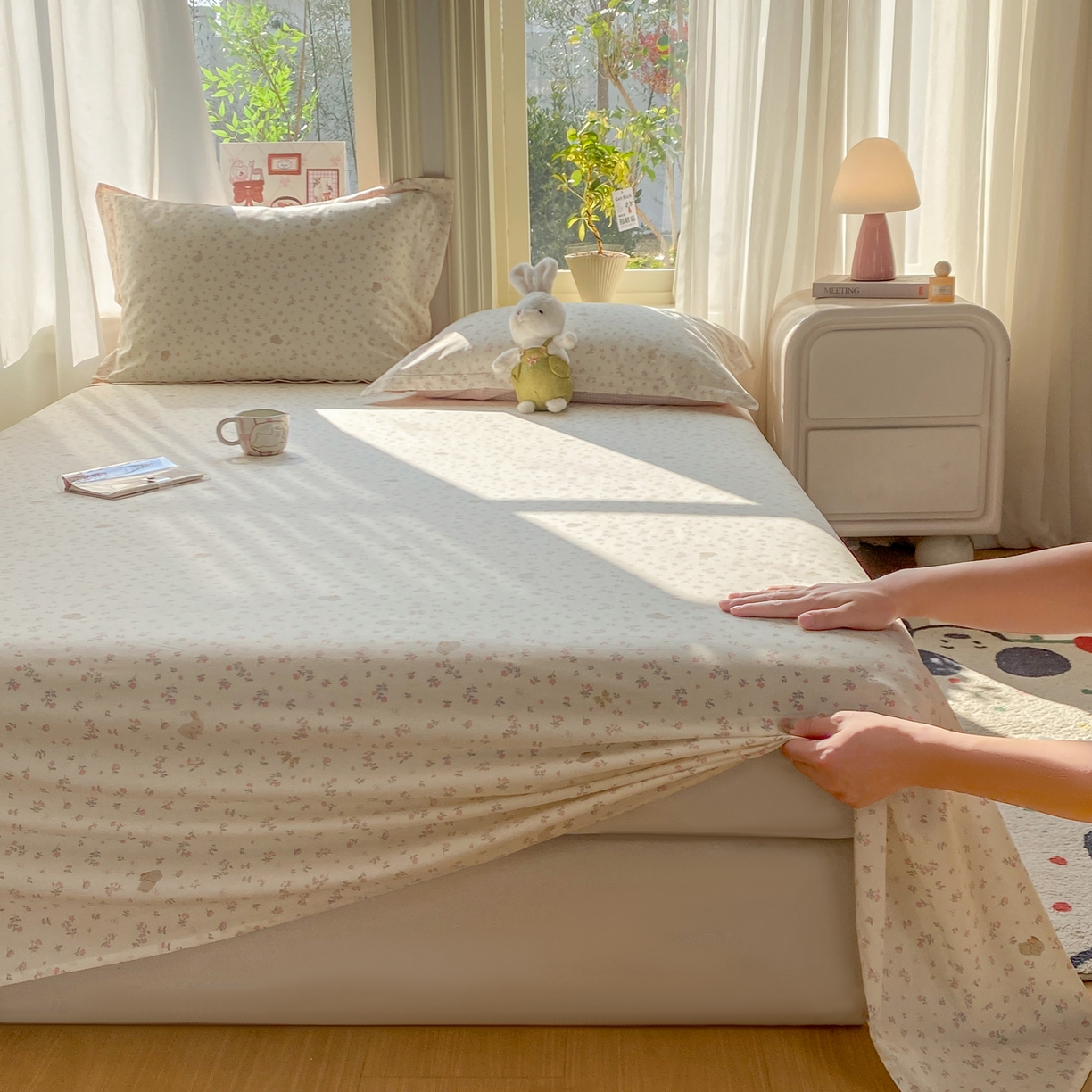 91家纺网 家纺一手货源 找家纺 女子家纺 2026新款全棉纯棉印花花卉款床单单品床单单件 微花耳耳粉