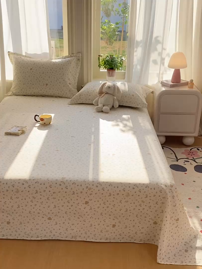 91家纺网 家纺一手货源 找家纺 女子家纺 2026新款全棉纯棉印花花卉款床单单品床单单件 微花耳耳蓝