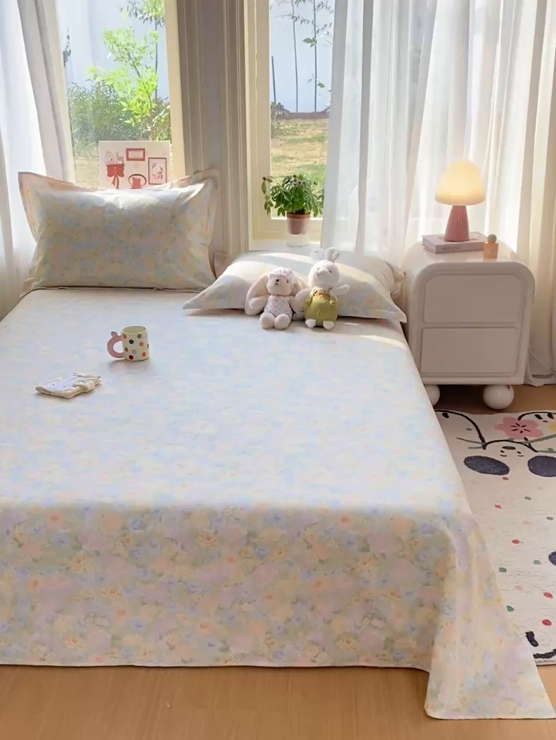 91家纺网 家纺一手货源 找家纺 女子家纺 2026新款全棉纯棉印花花卉款床单单品床单单件 栀子花语