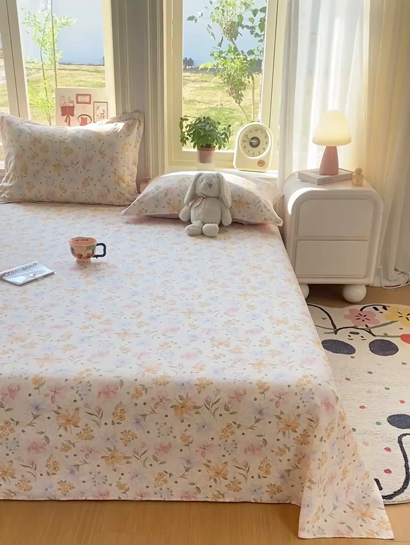 91家纺网 家纺一手货源 找家纺 女子家纺 2026新款全棉纯棉印花花卉款床单单品床单单件 苏糖粉