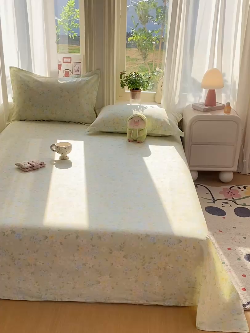 91家纺网 家纺一手货源 找家纺 女子家纺 2026新款全棉纯棉印花花卉款床单单品床单单件 徐徐花开