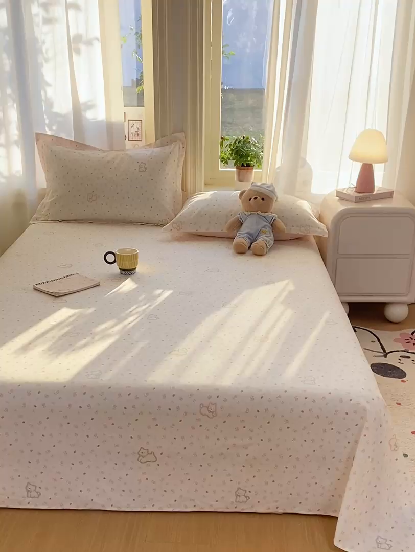 91家纺网 家纺一手货源 找家纺 女子家纺 2026新款全棉纯棉印花花卉款床单单品床单单件 玫瑰小狗