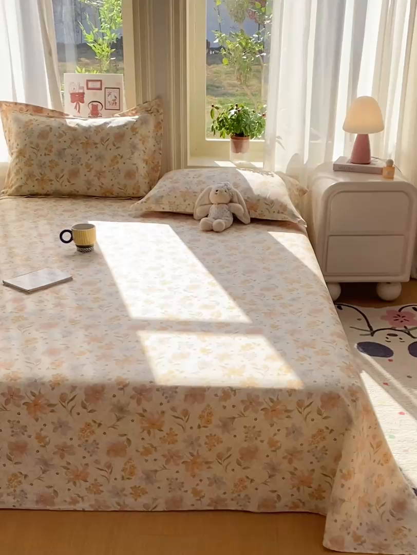 91家纺网 家纺一手货源 找家纺 女子家纺 2026新款全棉纯棉印花花卉款床单单品床单单件 苏糖咖