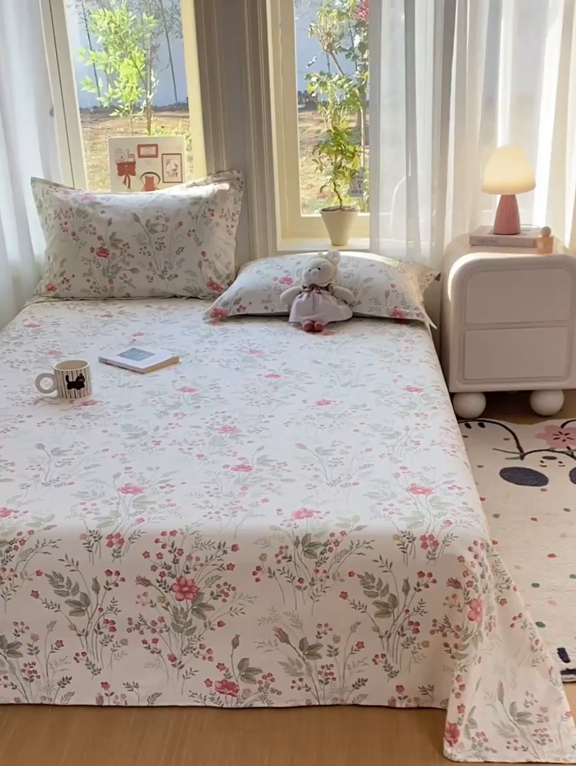 91家纺网 家纺一手货源 找家纺 女子家纺 2026新款全棉纯棉印花花卉款床单单品床单单件 玉笛花间