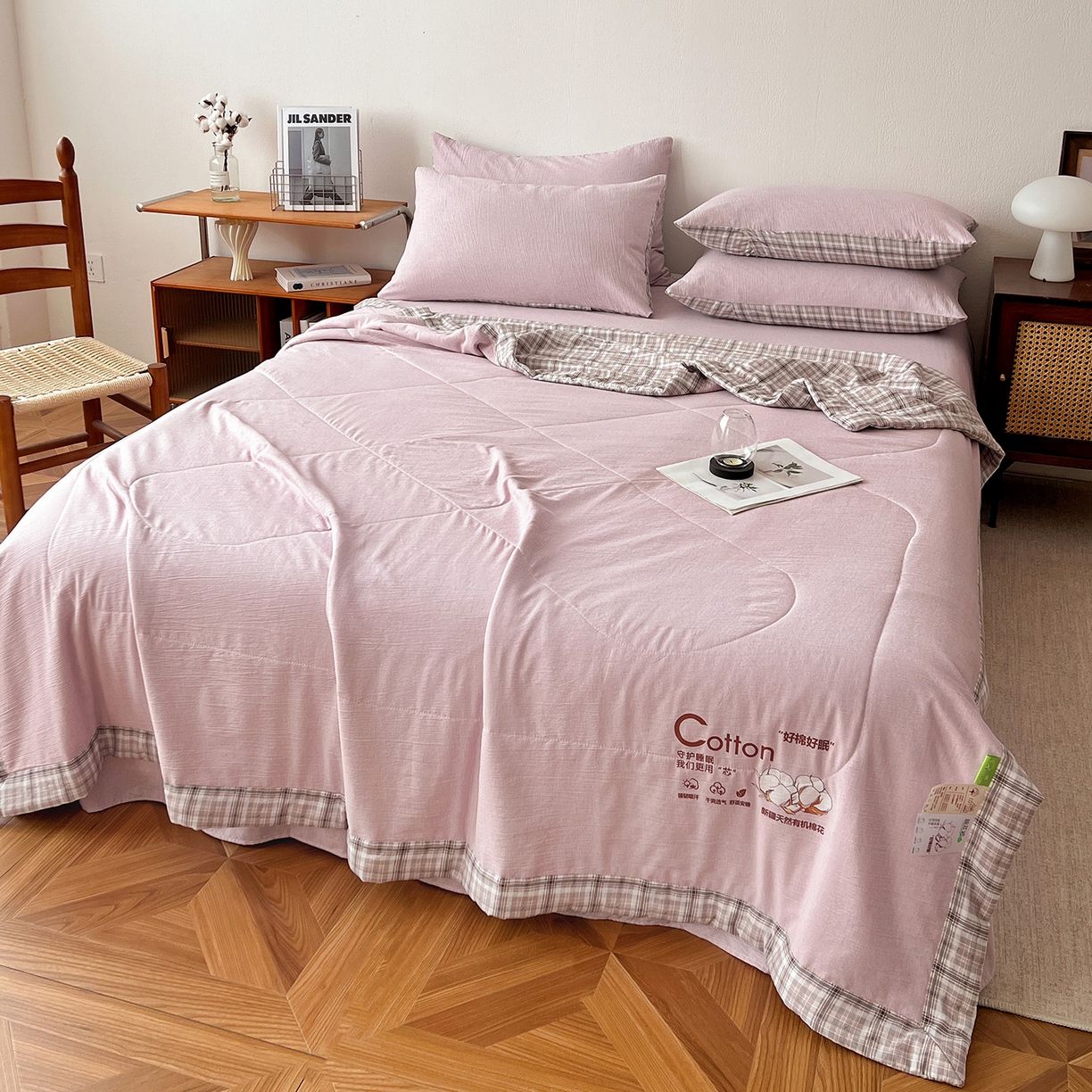 91家纺网 家纺一手货源 找家纺 云玲时尚 2026新款100%新疆棉花水洗色织夏被四件套 葡萄紫