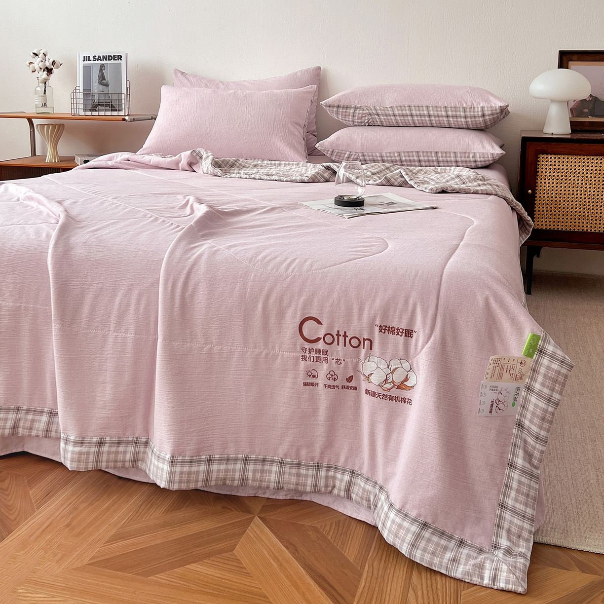 91家纺网 家纺一手货源 找家纺 云玲时尚 2026新款100%新疆棉花水洗色织夏被四件套 葡萄紫