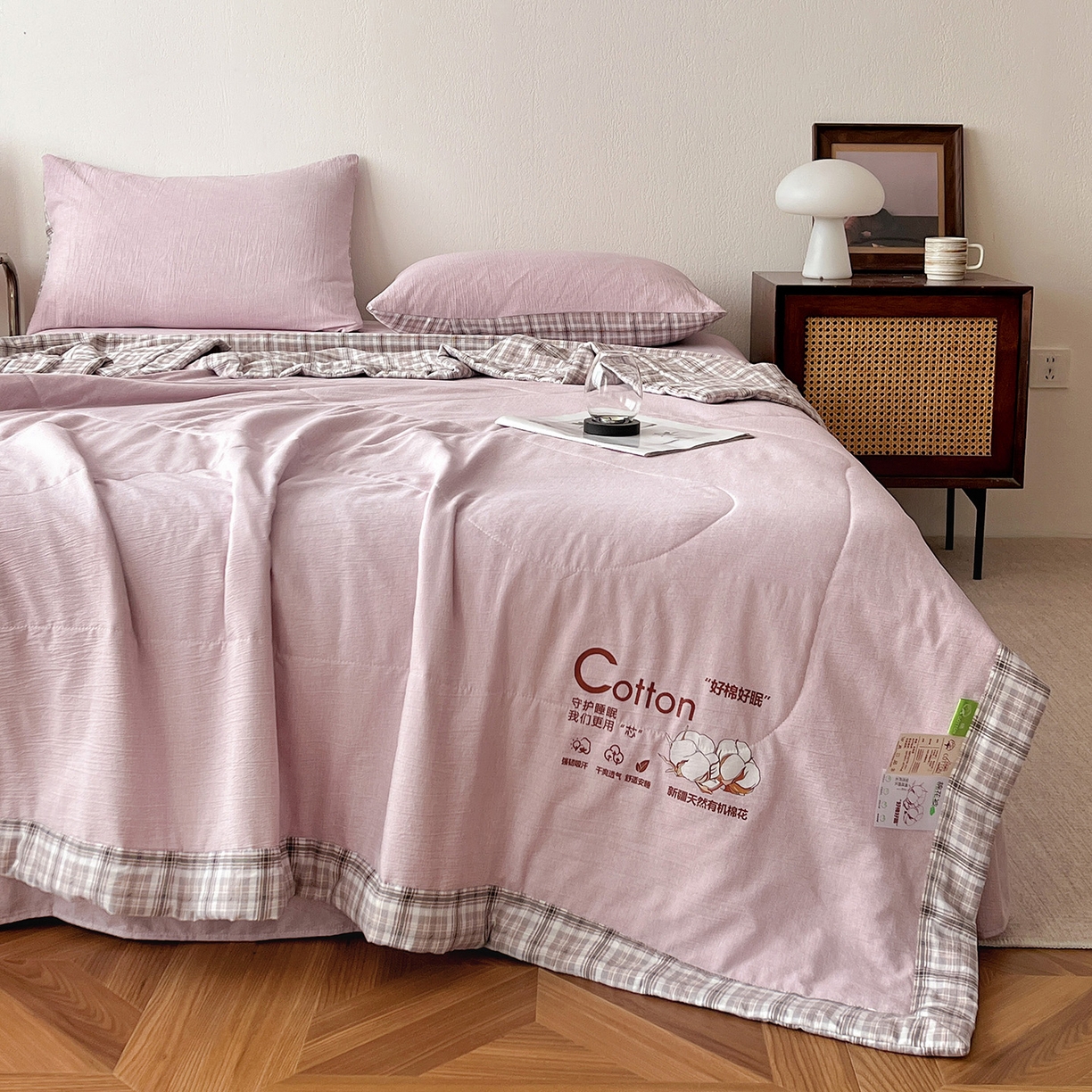 91家纺网 家纺一手货源 找家纺 云玲时尚 2026新款100%新疆棉花水洗色织夏被四件套 葡萄紫