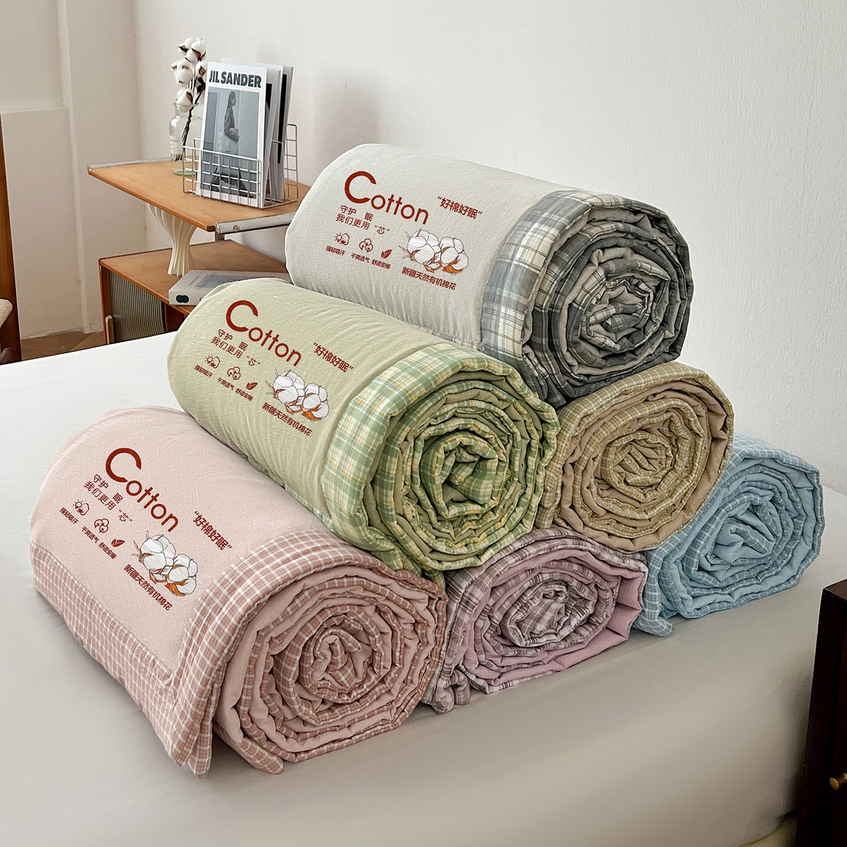 91家纺网 家纺一手货源 找家纺 云玲时尚 2026新款100%新疆棉花水洗色织夏被四件套 组合图