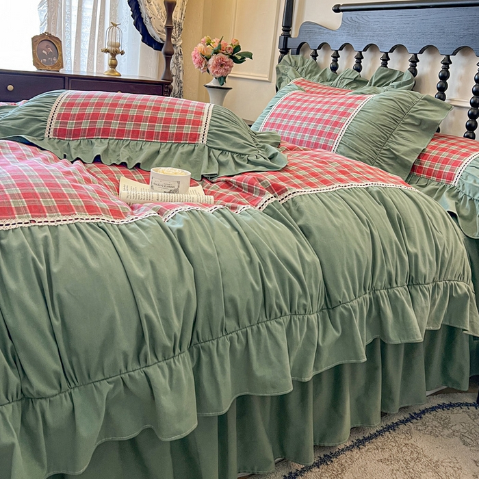 91家纺网 家纺一手货源 找家纺 （总）好儿喜家纺 2026新款纯棉磨毛法式花边床裙四件套-简爱