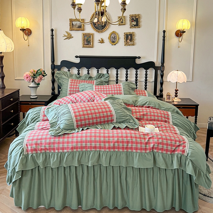 91家纺网 家纺一手货源 找家纺 （总）好儿喜家纺 2026新款纯棉磨毛法式花边床裙四件套-简爱