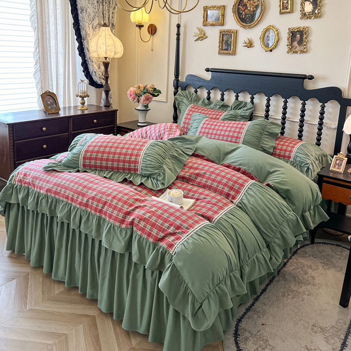 91家纺网 家纺一手货源 找家纺 （总）好儿喜家纺 2026新款纯棉磨毛法式花边床裙四件套-简爱