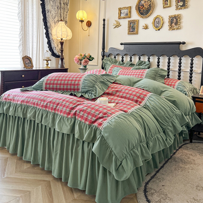 91家纺网 家纺一手货源 找家纺 （总）好儿喜家纺 2026新款纯棉磨毛法式花边床裙四件套-简爱