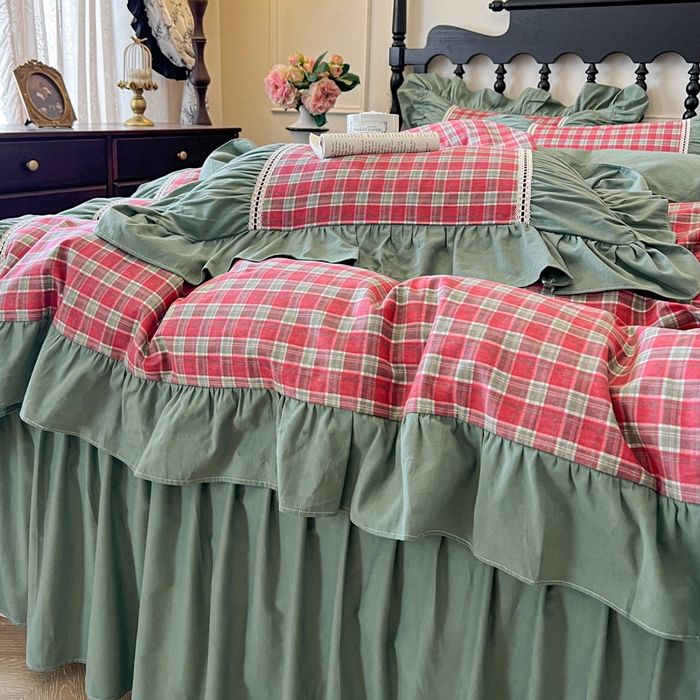 91家纺网 家纺一手货源 找家纺 （总）好儿喜家纺 2026新款纯棉磨毛法式花边床裙四件套-简爱