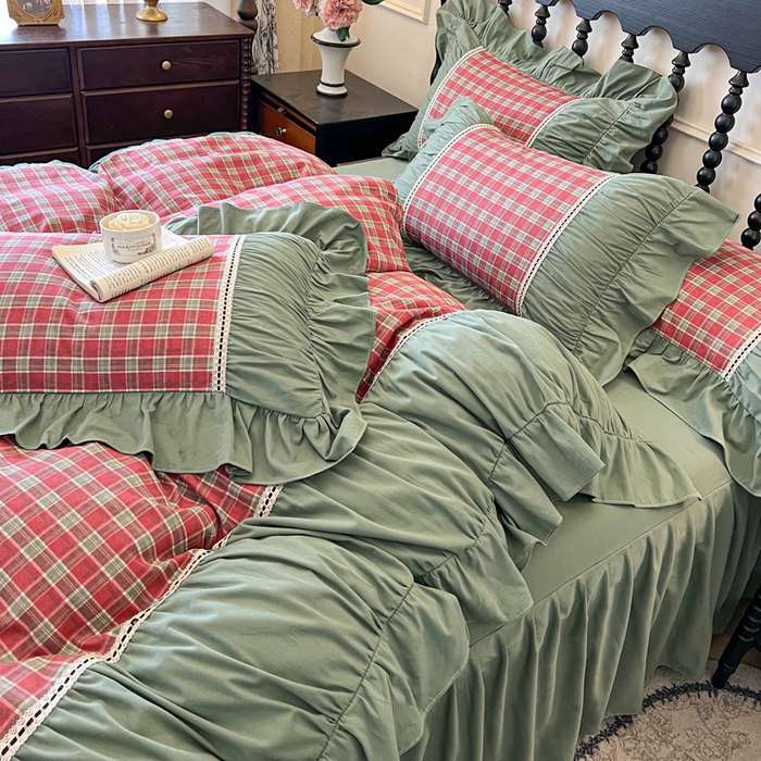 91家纺网 家纺一手货源 找家纺 （总）好儿喜家纺 2026新款纯棉磨毛法式花边床裙四件套-简爱