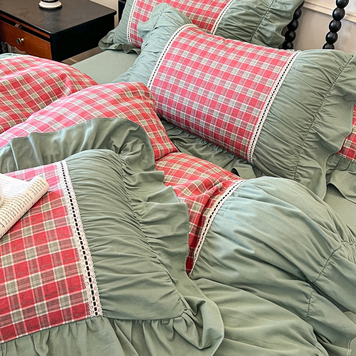 91家纺网 家纺一手货源 找家纺 （总）好儿喜家纺 2026新款纯棉磨毛法式花边床裙四件套-简爱