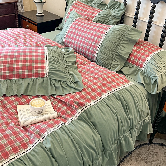 91家纺网 家纺一手货源 找家纺 （总）好儿喜家纺 2026新款纯棉磨毛法式花边床裙四件套-简爱