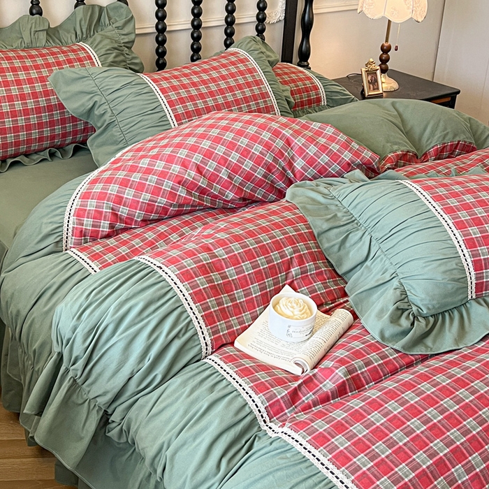 91家纺网 家纺一手货源 找家纺 （总）好儿喜家纺 2026新款纯棉磨毛法式花边床裙四件套-简爱