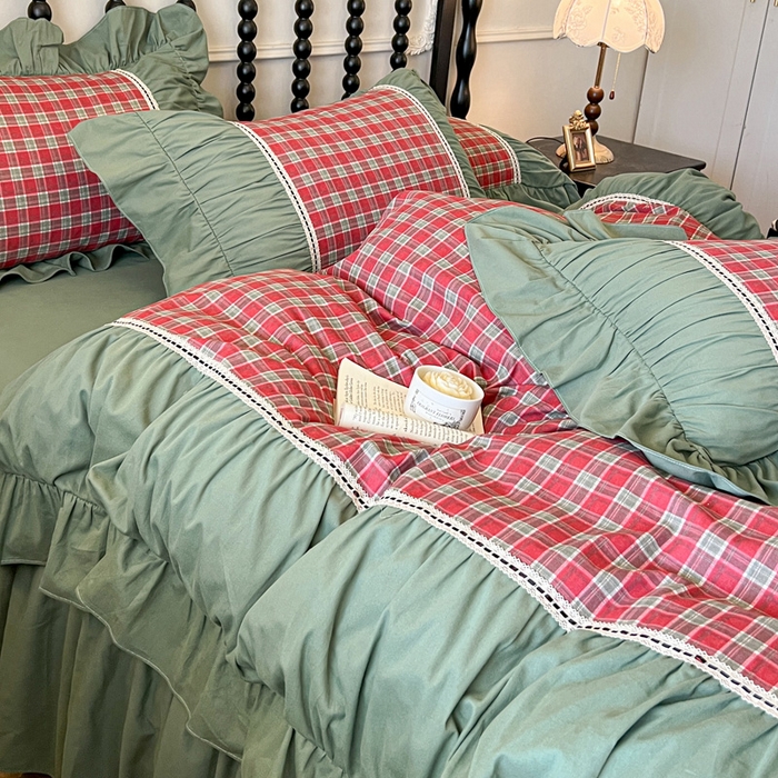 91家纺网 家纺一手货源 找家纺 （总）好儿喜家纺 2026新款纯棉磨毛法式花边床裙四件套-简爱