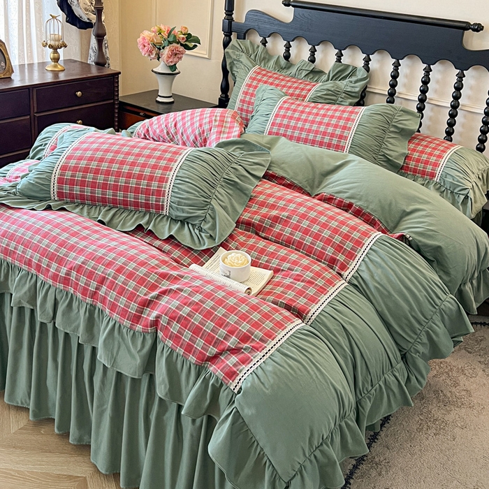 91家纺网 家纺一手货源 找家纺 （总）好儿喜家纺 2026新款纯棉磨毛法式花边床裙四件套-简爱