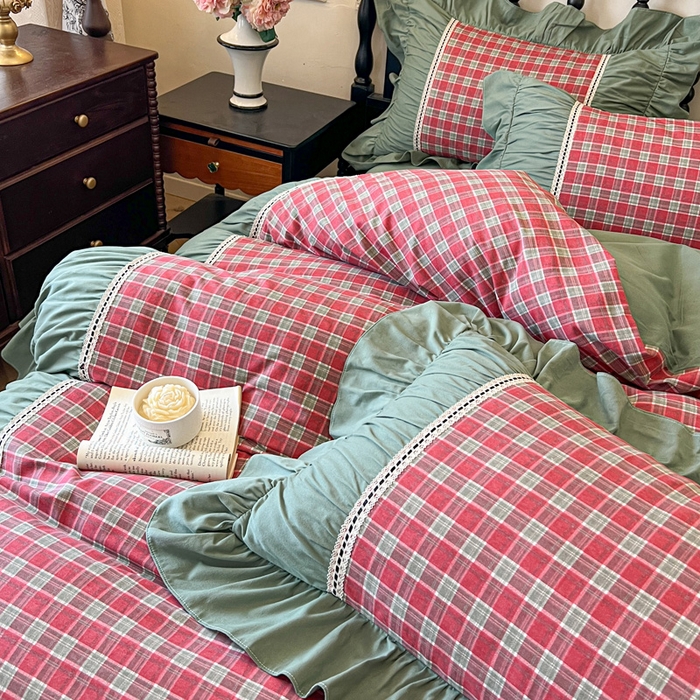 91家纺网 家纺一手货源 找家纺 （总）好儿喜家纺 2026新款纯棉磨毛法式花边床裙四件套-简爱