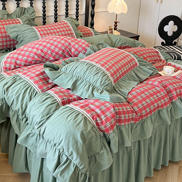 91家纺网 家纺一手货源 找家纺 （总）好儿喜家纺 2026新款纯棉磨毛法式花边床裙四件套-简爱