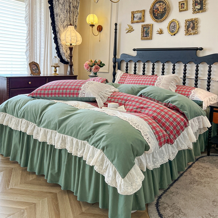 91家纺网 家纺一手货源 找家纺 （总）好儿喜家纺 2026新款纯棉磨毛法式花边床裙四件套-布兰卡