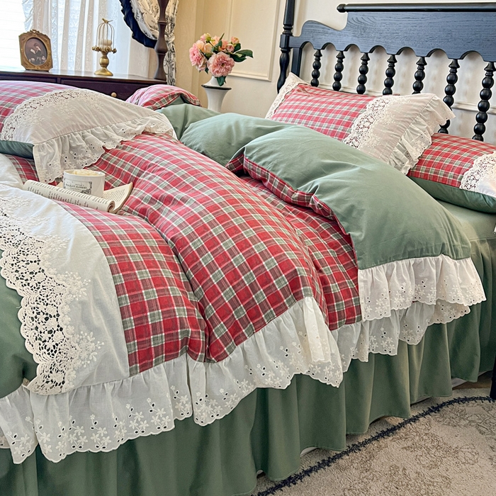 91家纺网 家纺一手货源 找家纺 （总）好儿喜家纺 2026新款纯棉磨毛法式花边床裙四件套-布兰卡